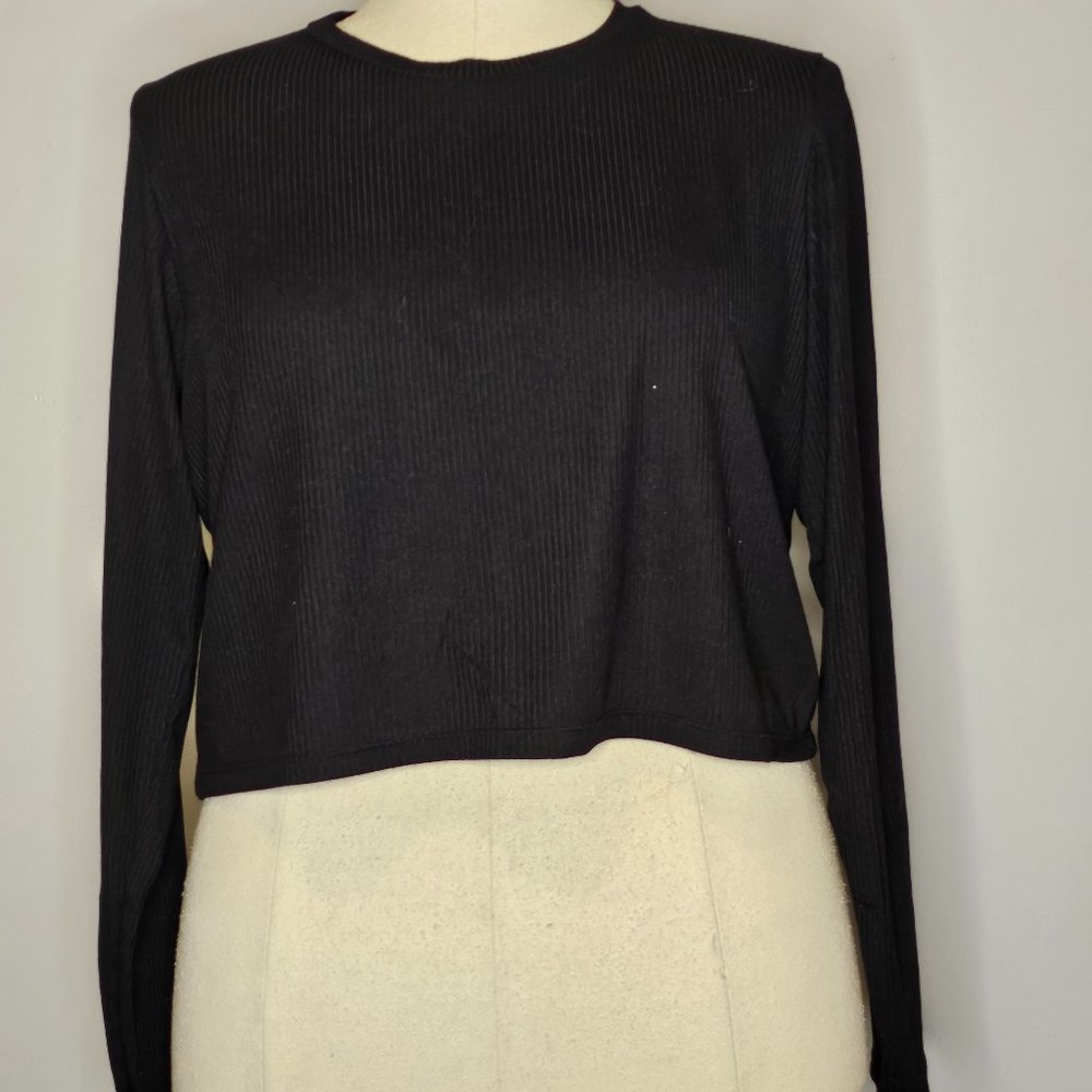 Ribbed cropped long sleeve crew neck